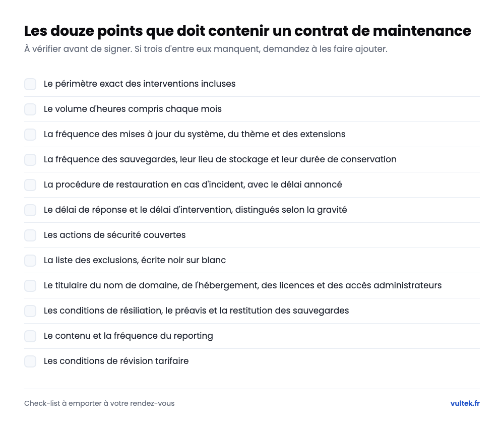 Les douze points que doit contenir un contrat de maintenance de site internet
